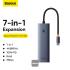 Baseus Flite Series 7-Port HUB Docking Station - 4K Fast Charging, 100W PD, 2 USB 3.0 Ports, HDMI 4K@60Hz, RJ45 1000Mbps, SD/TF Card Reader - Grey